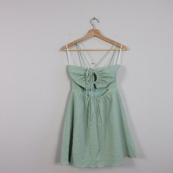 Sabo Odin Halter Cutout Mini Dress Small Mint Crinkle Texture Strappy Summer 242 - Picture 1 of 10